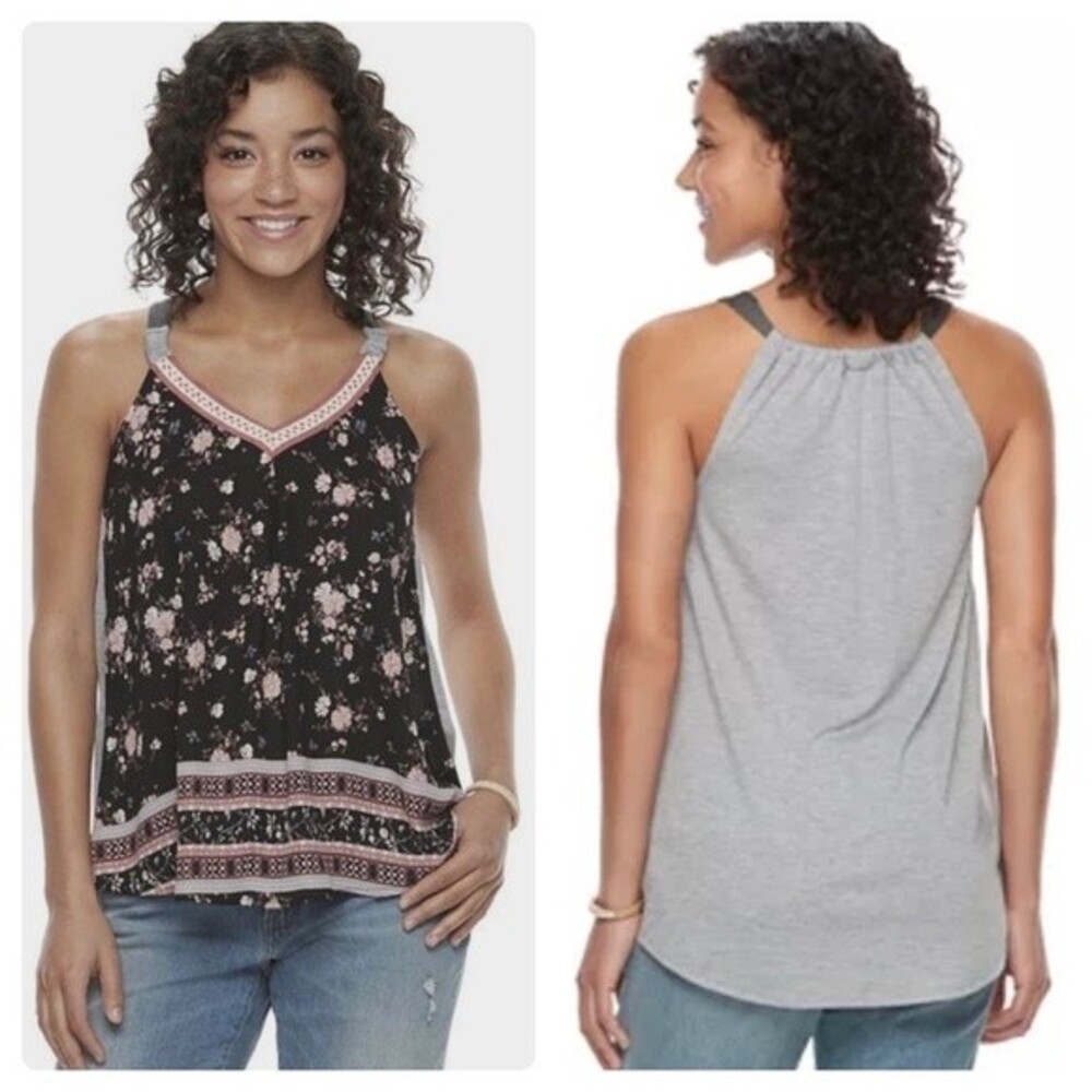 Mixed media racerback floral boho swing tank size small
